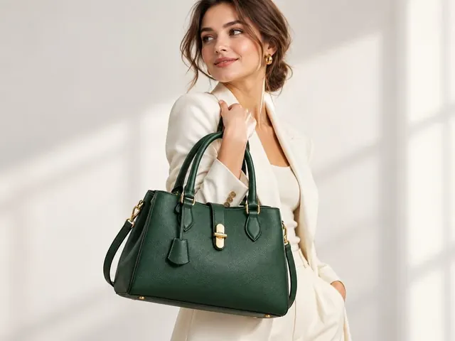On-Model Presentation example: the handbag carried by an AI-generated model, labeled AI-generated