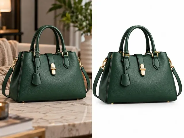 Background Cleanup example: the handbag, half in a room and half on a clean white background